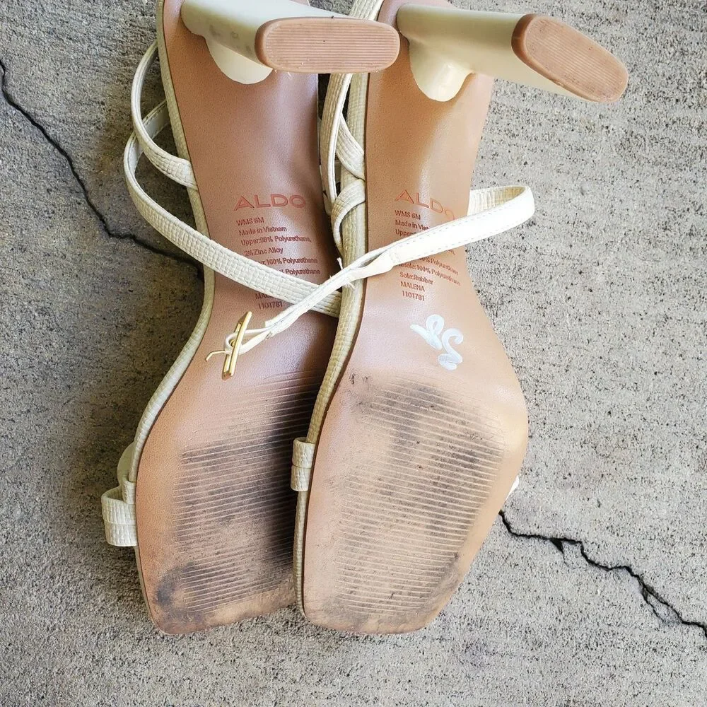 ALDO cream floral strappy heels featuring a square toe Size 6M